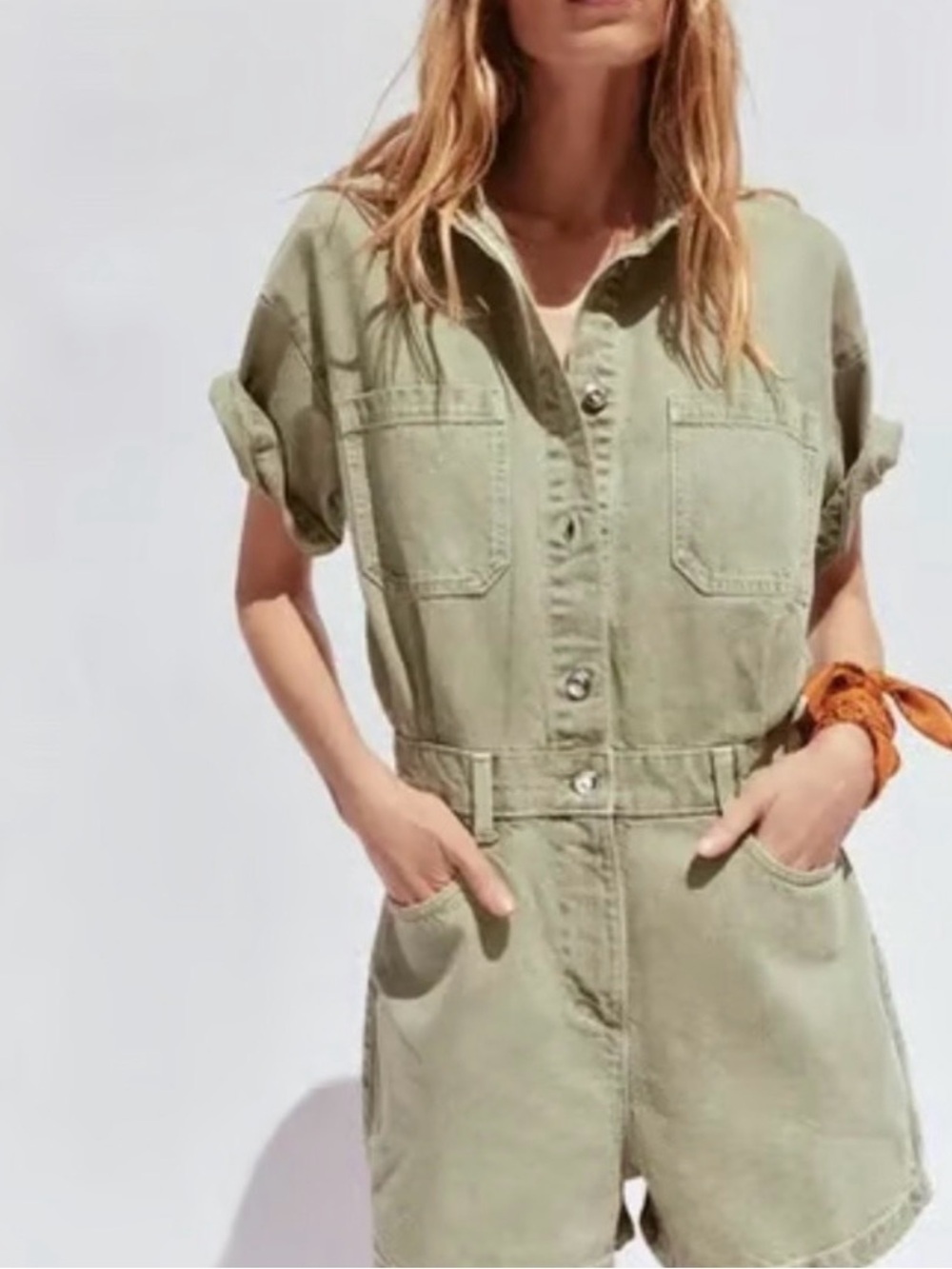 Zara Women's Olive Denim Romper